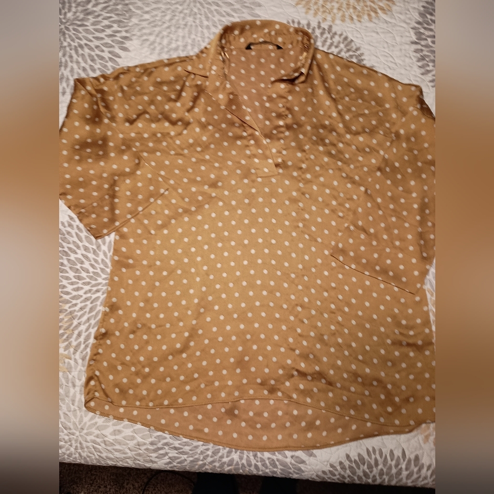 Zara Basic Collection Tunic Blouse Gold Cream Pol… - image 3